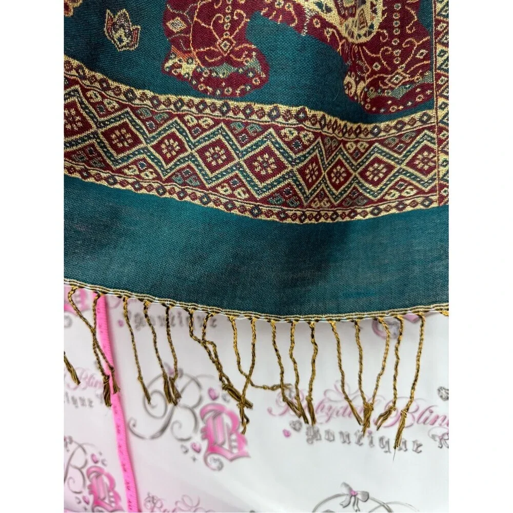 Scarf tassel Teal Elephant Pattern Pashmina Scarf